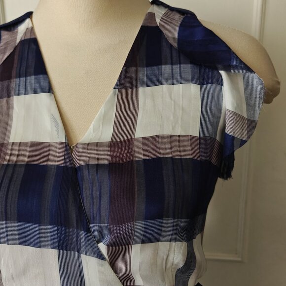 Flutter sleeve Banana Republic Wrap Dress sz 4 - plaid, tartan, wedding guest - Picture 3 of 14